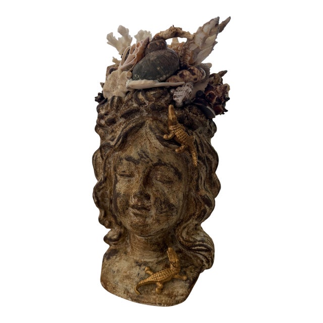 Celestial Meets the Sea-Shell Encrusted Bust-Coastal Art Sculpture For Sale