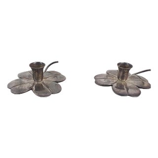 Silver Clover Candleholders attributed to Carl Frederik Christiansen, Denmark, 1950s, Set of 2 For Sale