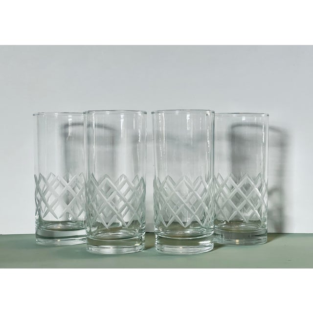 Glass 1940’s Frosted Latticework Tumblers - Set of Four For Sale - Image 7 of 9
