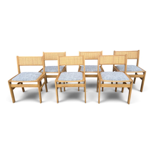 1960s Sorø Stole Danish Modern Teak & Cane Dining Chairs With Gray Upholstery - A Set of Six For Sale - Image 10 of 14