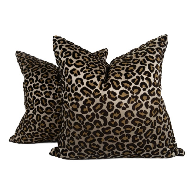 Designer Leopard Cut Velvet Pillow Covers 22x22 - a Pair For Sale