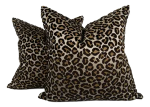 Designer Leopard Cut Velvet Pillow Covers 22x22 - a Pair