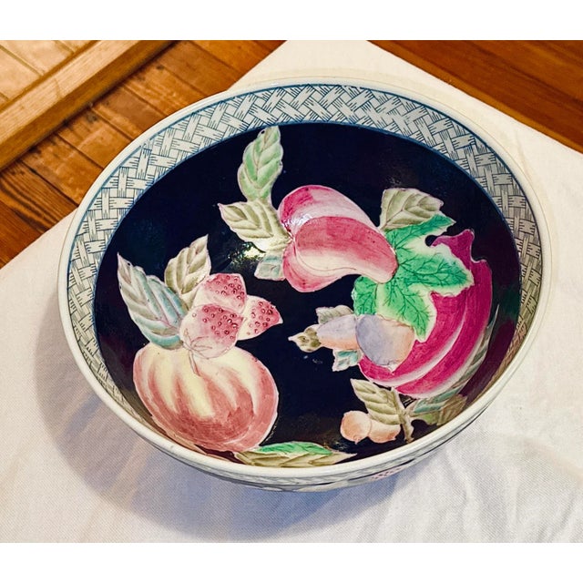 Ceramic Vintage Hand Painted Deep Cobalt Blue Porcelain Bowl - 10" For Sale - Image 7 of 11