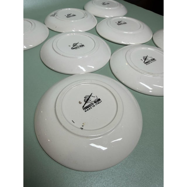 Piero Fornasetti Piero Fornasetti Porcelain Coasters, Set of Eight - Commissioned by Bianca Unione Milan 1970 For Sale - Image 4 of 11