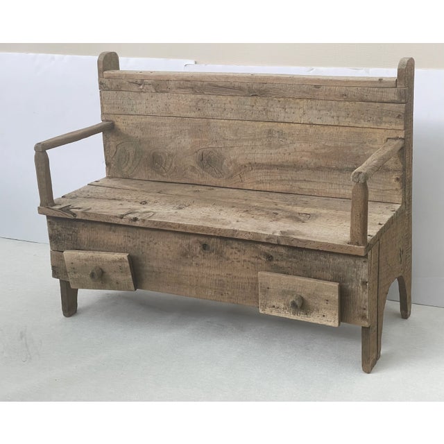 Primitive Rustic Antique 19th Century Bench With Drawers | Chairish