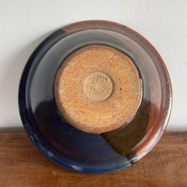 Colorblock Glazed Ceramic Studio Pottery Bowl With Gold Splatter Accents For Sale In Seattle - Image 6 of 6