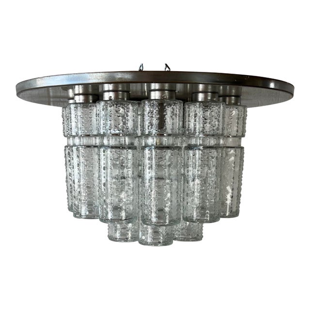 Mid Century Flush Mount Chandelier Hand Blow Glass Prisms For Sale