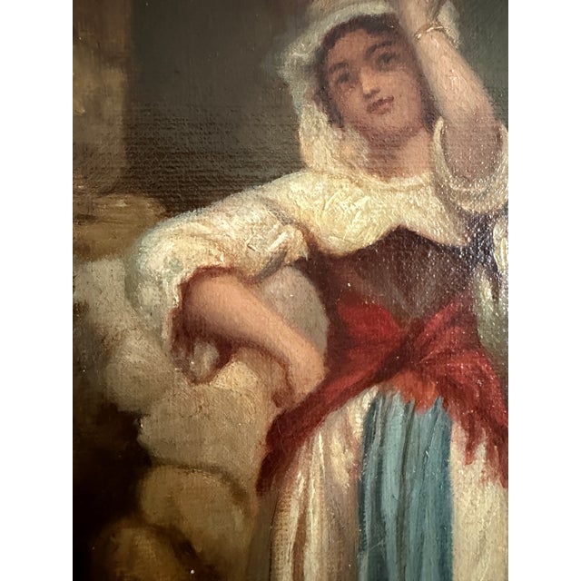 Antique Italian Oil Painting Peasant Woman Portrait 19th C. Signed Genre Art For Sale - Image 4 of 12