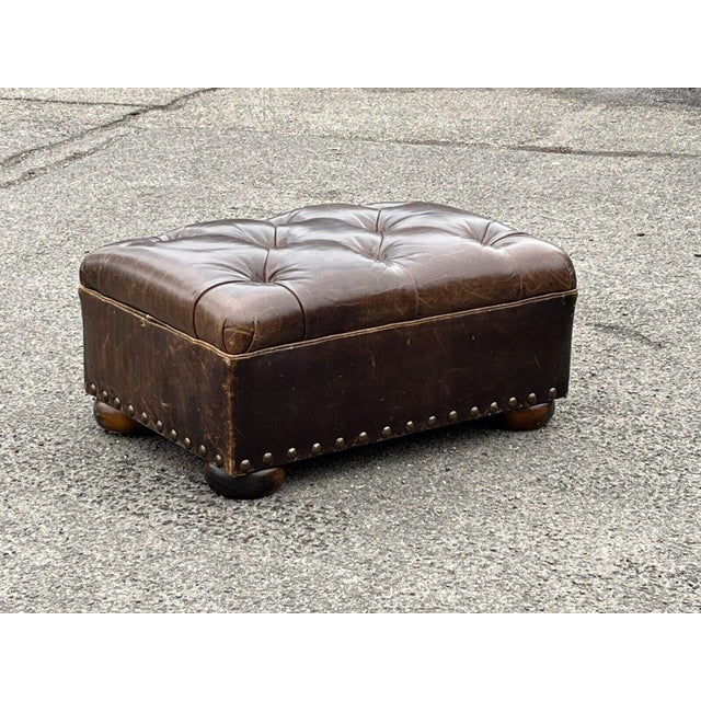 Foot Stool in Brown Leather For Sale - Image 3 of 14