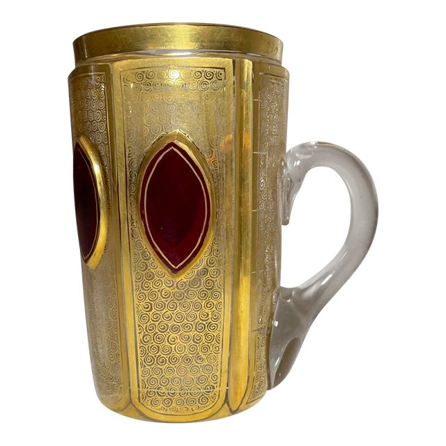 Rare Antique Handmade Moser Jewel Glass Crystal Tea Cup W/ Measurement Cabochon For Sale