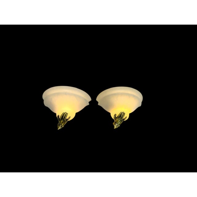 Art Deco Alabaster Wall Lights with Bronze Hands, 1970s, Set of 2 For Sale - Image 4 of 10