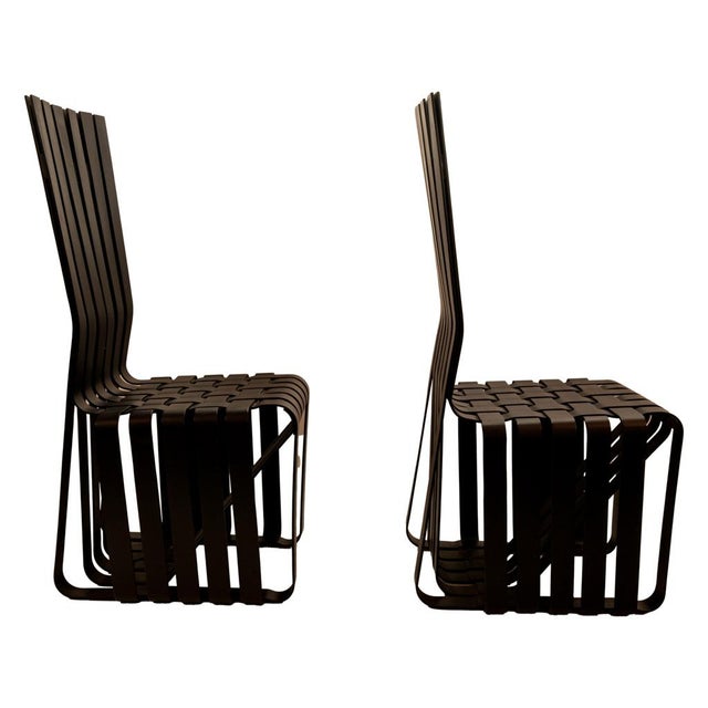 1990s Pair American Modernist "High Sticking" Black Chairs Frank Gehry for Knoll 1992 For Sale - Image 5 of 14