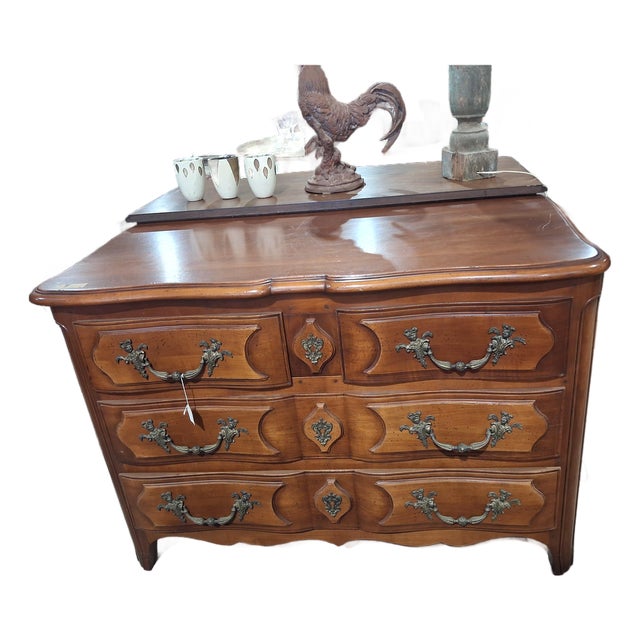 Vintage French Provincial Bombe Commode With Ornate Brass Hardware For Sale