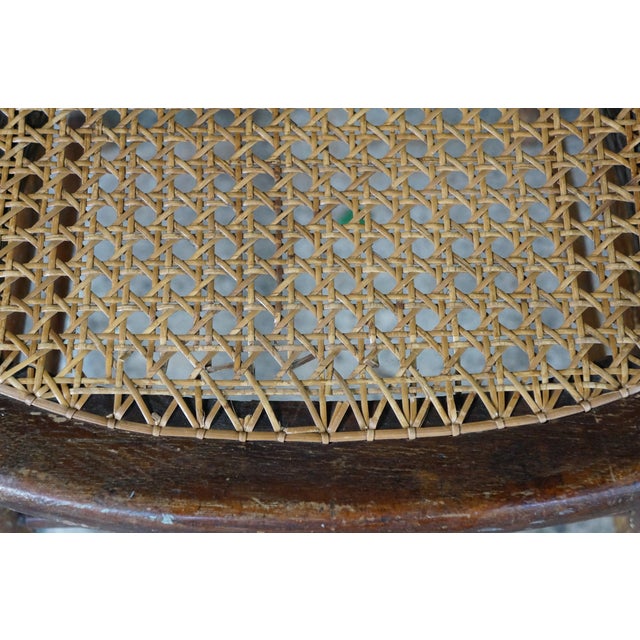 Wood 2 Antique American Country Oak Farmhouse Ladderback Chairs Cane Seat Pair For Sale - Image 7 of 18