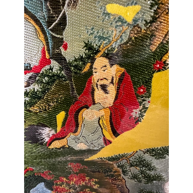 Vintage Asian Embroidery Art of the Eight Immortals Celebrating Longevity For Sale In Miami - Image 6 of 11