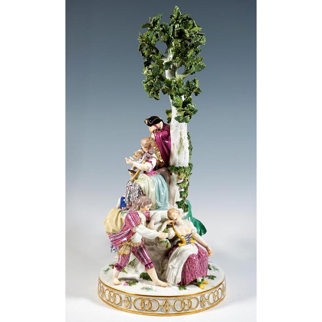 1930s Large Round Porcelain Group with Three Couples at Tree attributed to M.V. Acier for Meissen, 1940 For Sale - Image 5 of 13