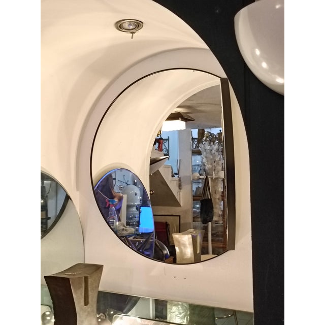Modern Round Wall Mirror with Curved Side Panel, Italy, 1980s For Sale - Image 9 of 10