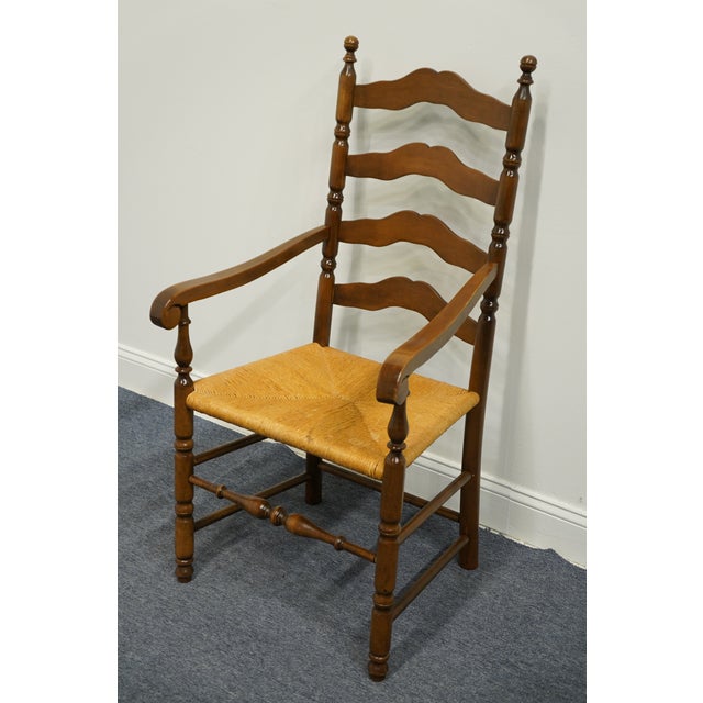Ethan Allen Ethan Allen Heirloom Nutmeg Maple Colonial Early American Ladderback Rush Seat Dining Arm Chair For Sale - Image 4 of 9
