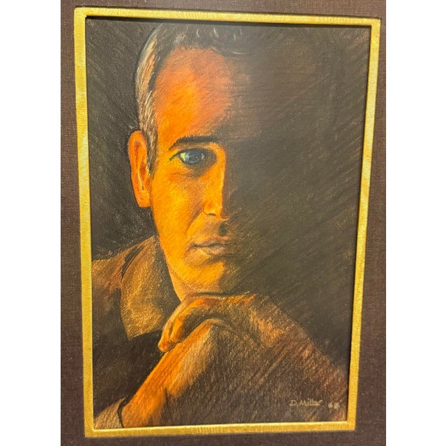 Mid-Century Modern Original Art Pastel Painting by D. Miller of Actor Paul Newman (1968) For Sale - Image 3 of 12
