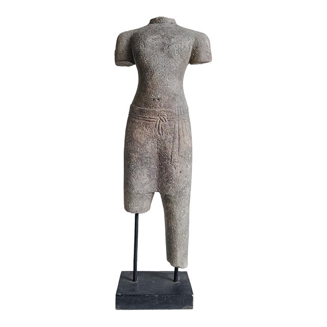Reclaimed Khmer Torso Sculpture, Hand-Carved Sandstone, Thailand, 1930 From the Collection of Vicente Wolf For Sale