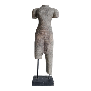 Reclaimed Khmer Torso Sculpture, Hand-Carved Sandstone, Thailand, 1930 From the Collection of Vicente Wolf