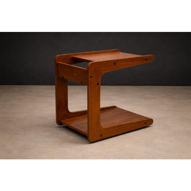 Geraldo De Barros for Hobjeto Bar Cart / Side Table in Brazilian Hardwood, Brazil, 1970s For Sale - Image 9 of 12