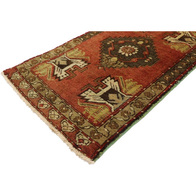 Vintage Turkish Yastik Rug 01'07 x 02'10. ​With its beguiling beauty and traditional style, this hand-knotted wool vintage...