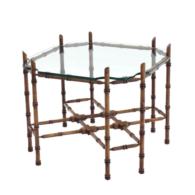 Vintage Mid Century Faux Bamboo Glass Top Side Table For Sale - Image 10 of 10