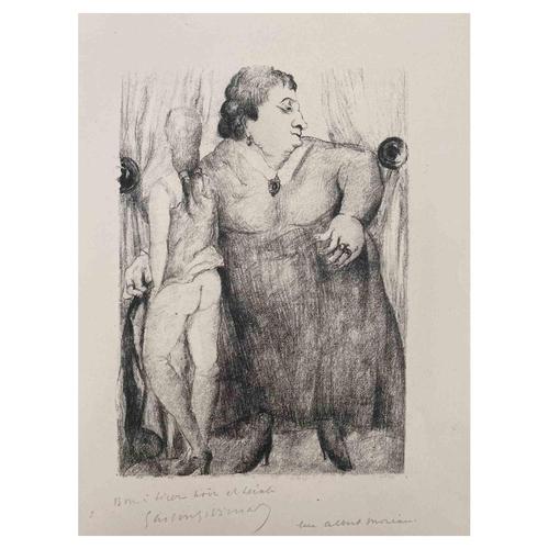 Two Women is an Original Lithograph on ivory-colored paper realized by Luc Albert Moreau. The artwork is in good...