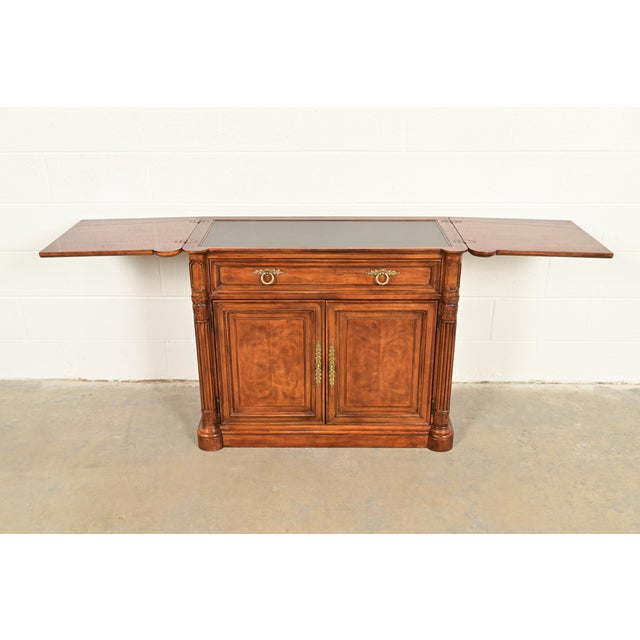 Drexel Heritage French Regency Louis XVI Burled Walnut Flip Top Server or Bar Cabinet, Circa 1960s For Sale In South Bend - Image 6 of 14