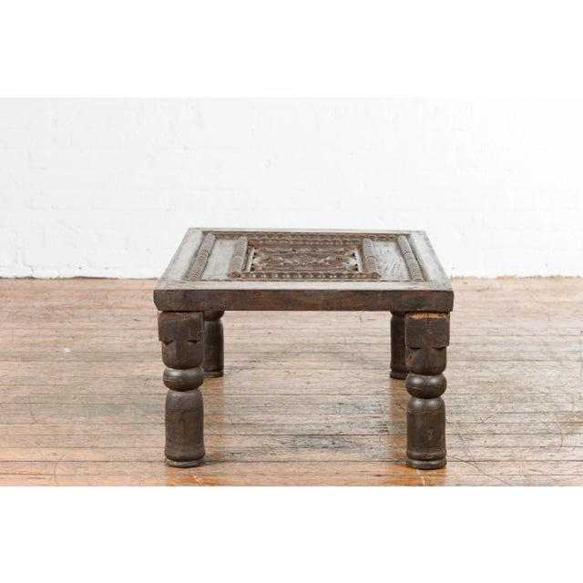 Wood Indian 19th Century Small Wooden Coffee Table with Carved Floral Motifs For Sale - Image 7 of 13