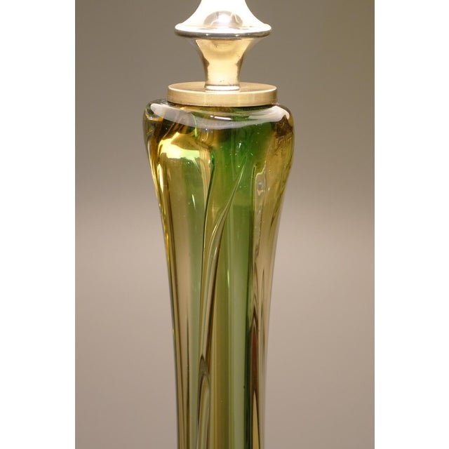 1970s XXL Murano Sommerso Thick Swirl Art Glass Brass Table Lamp Barovier Toso Italy For Sale - Image 9 of 13