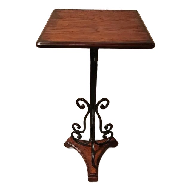 1990s Vintage Wood/Iron Mahogany Side Table For Sale
