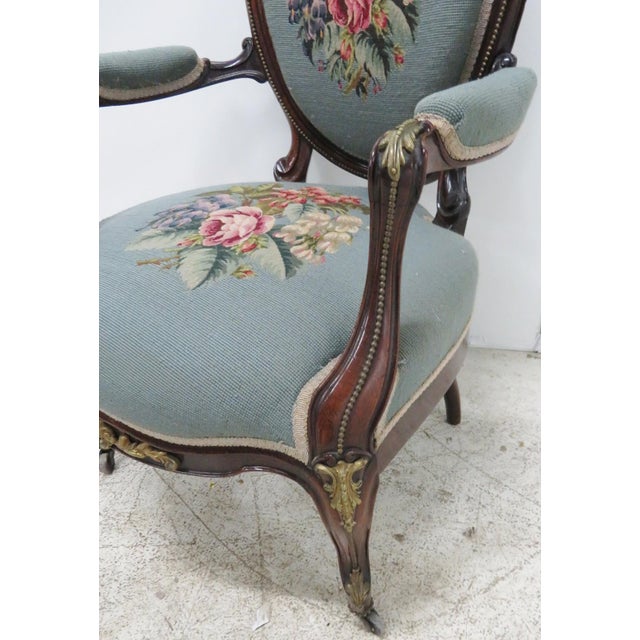 Victorian Rosewood Ormolu Needlepoint Arm Chair Chairish
