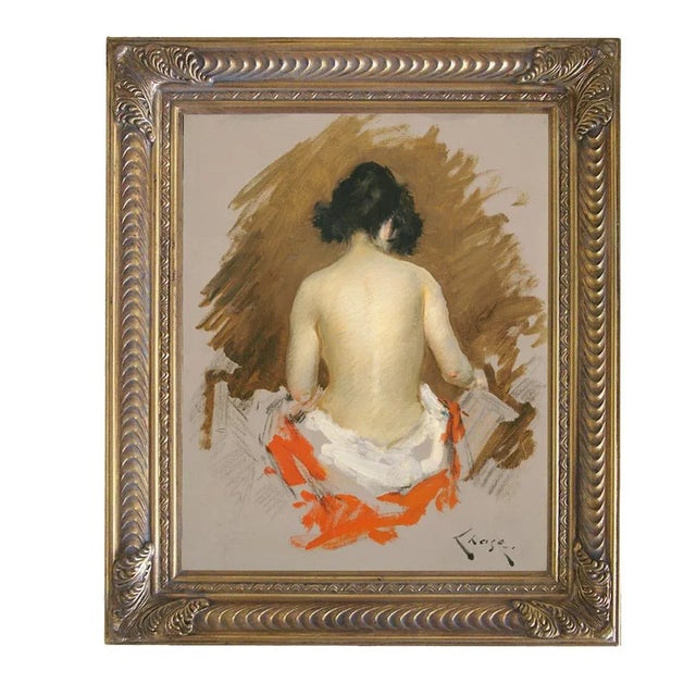 Beaux-Arts "Nude" Contemporary Reproduction Print on Canvas After William Merritt Chase, Gold Frame, 16 x 20 For Sale - Image 3 of 3