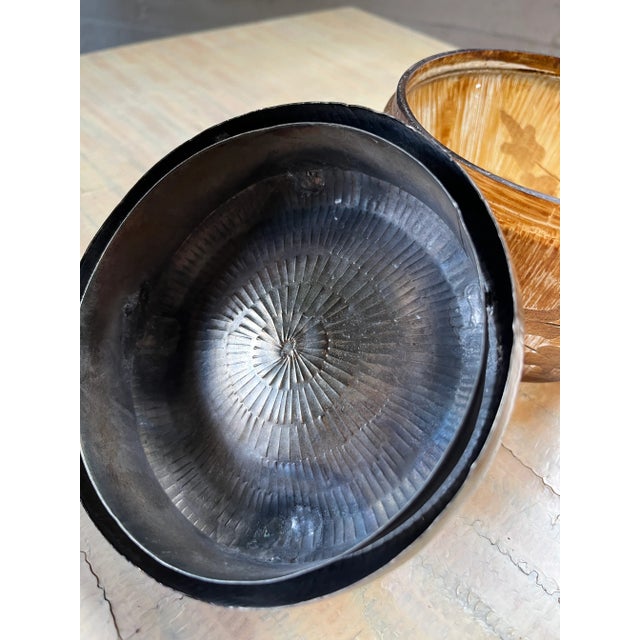 Vintage Apple Amber Glass Bowl With Brass Lid For Sale - Image 12 of 12
