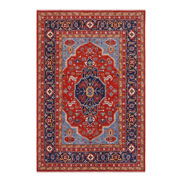 1990s Southwestern Heriz Ziegler Red Blue Hand-Knotted Rug - 8'9'' X 11'5'' For Sale