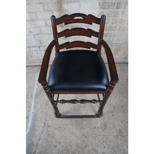 Maitland - Smith Late 20th Century Maitland-Smith Country French Mahogany & Leather Hunt Club Ladderback Bar Stool For Sale - Image 4 of 12