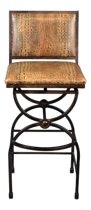 1970s Vintage Alligator Faux Leather Print Wrought Iron Stool