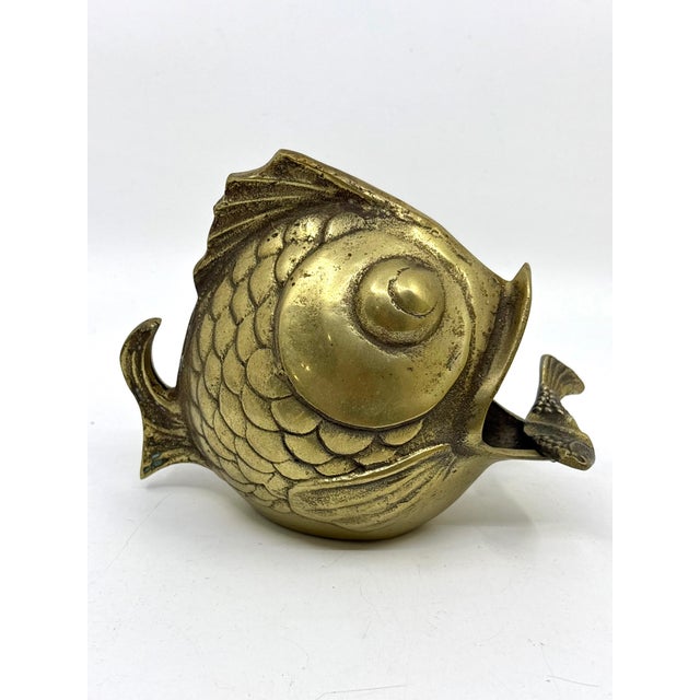 Art Deco Vintage Solid Brass Happy Koi Fish Ashtray Cigar Open Mouth 1950's Soap Dish For Sale - Image 3 of 7