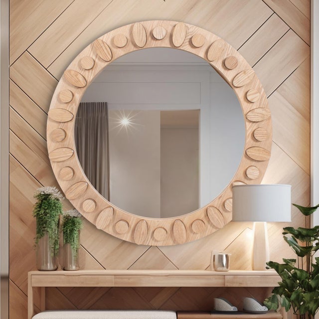 Robin Baron Winfield Wooden Round Mirror For Sale - Image 9 of 9
