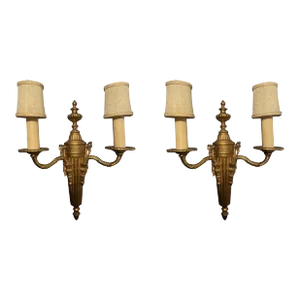 Bronze Dore Two- Arm Sconces with Shades, Late 20th Century - A Pair