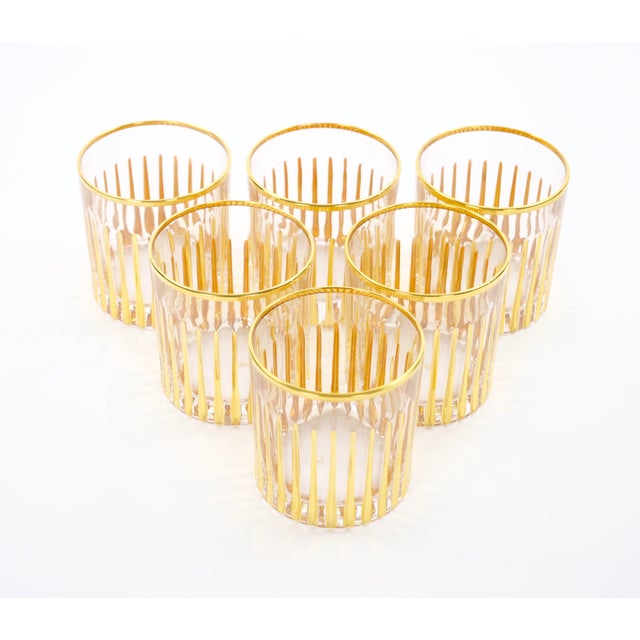 Mid-Century Italian 24k Gilt Gold-Decorated Whiskey / Scotch Lowball Glass Set For Sale - Image 9 of 14