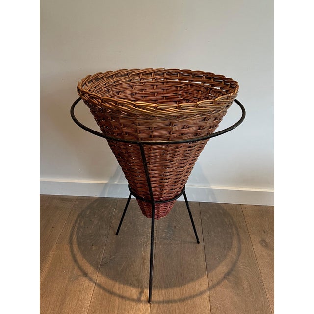 Planters in Black Lacquered Metal and Rattan, French Work, Circa 1950 - Set of 3 For Sale - Image 10 of 12