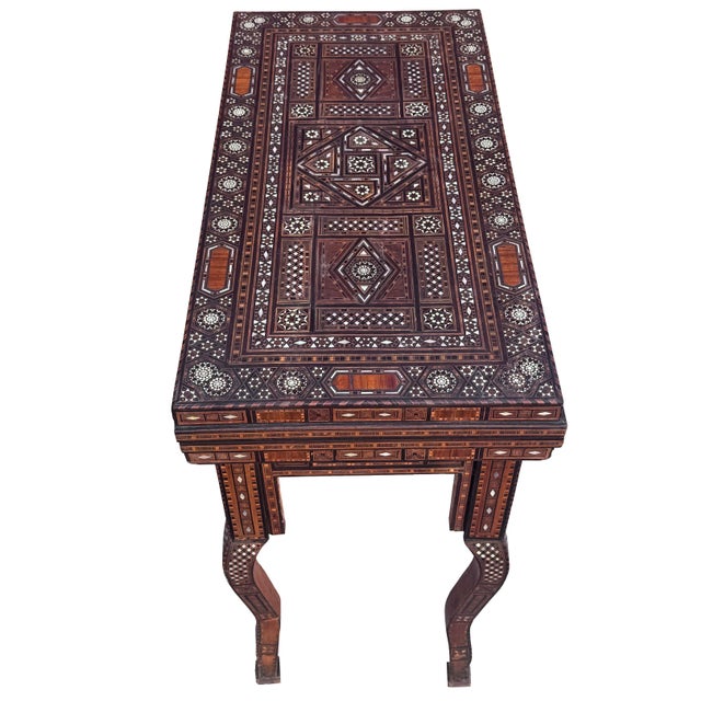 Early 20th Century Marquetry Inlay With Mother of Pearl Folding Game Table For Sale - Image 4 of 18