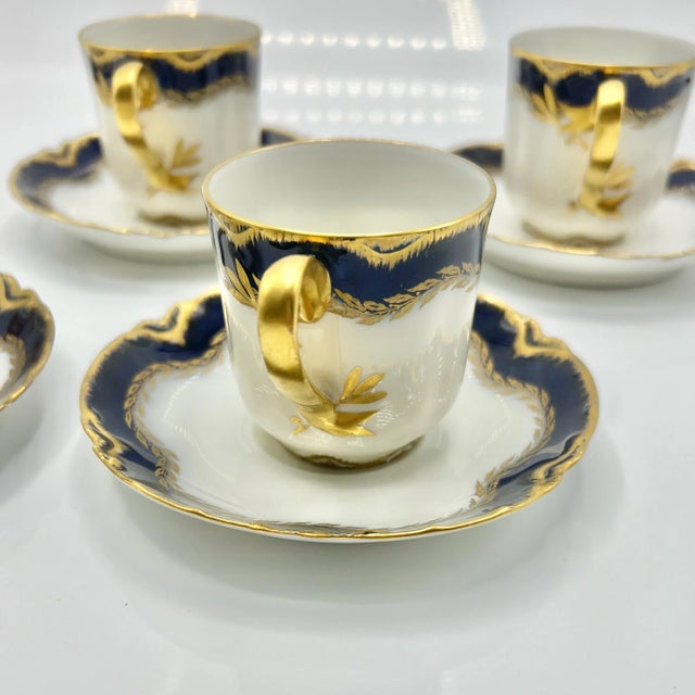 Ceramic French Art Nouveau Blue and Gold Porcelain Demitasse Coffee Service from Haviland Limoges, France, 1900s, Set of 13 For Sale - Image 7 of 18