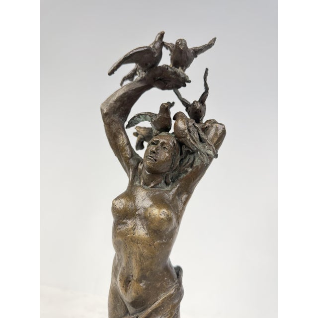 Female Figure with Flocks of Birds, 1920s-1940s, Bronze For Sale - Image 3 of 17