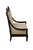 Renaissance revival styled upholstered low sleigh chair with scrolled arms Upholstered with rectangular forms enhanced by...