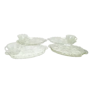 Vintage Anchor Hocking Pressed Glass Grapes & Leaves Snack Set- 7 Pieces