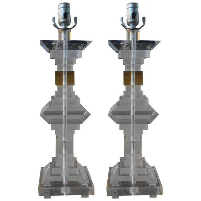1970s Mid Century Modern Geometric Lucite Lamps - a Pair For Sale - Image 9 of 9